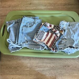 Distressed Denim Shorts with American Flag Design set of four bundle